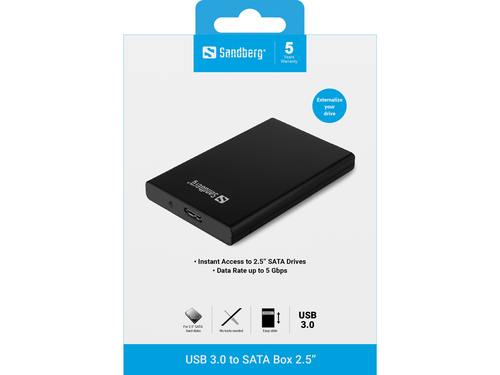 Sandberg USB 3.0 to SATA Box 2.5  2.5  HDD-/SSD-behuizing Zwart, afbeelding 2