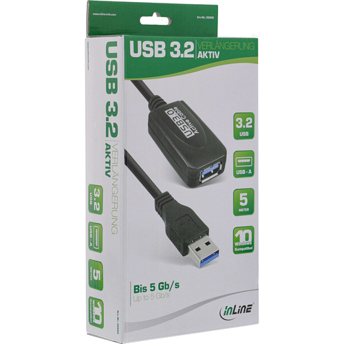 InLine 35650 USB-kabel 5 m USB 3.2 Gen 1 (3.1 Gen 1) USB A Zwart, afbeelding 2
