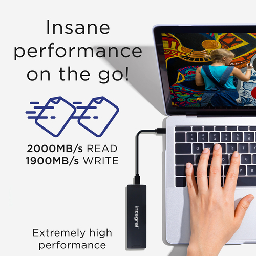 Integral 2TB - 2048GB PORTABLE EXTERNAL SSD USB 3.2 GEN2 3.0 TYPE C R-2000MB/s W-1900MB/s C-A CABLE A-C ADAPTOR AND CARRY CASE INC PRO X2 – image 2