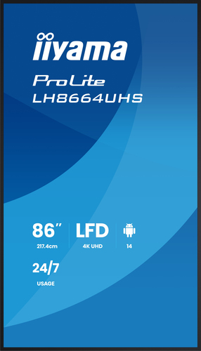 iiyama LH8664UHS-B3AG pantalla de señalización Pantalla plana para señalización digital 2,17 m (85.6") Wifi 500 cd / m² 4K Ultra HD Negro Procesador incorporado Android 24/7