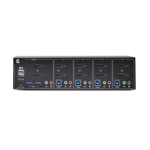 StarTech.com 4-Port Dual-Monitor DisplayPort KVM Switch, 4K 60Hz, 2x USB 5Gbps Hub Ports, 2x USB 2.0 HID Ports, Hotkey and Push-Button Switching, TAA, afbeelding 4