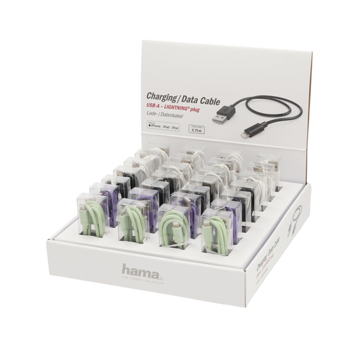 Hama 00187244 кабель с разъемами Lightning 0,75 m Черный, Зеленый, Пурпурный, Белый