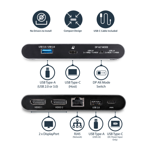 StarTech.com USB C Dock - 4K Dual Monitor DisplayPort - Mini Laptop Docking Station – image 7