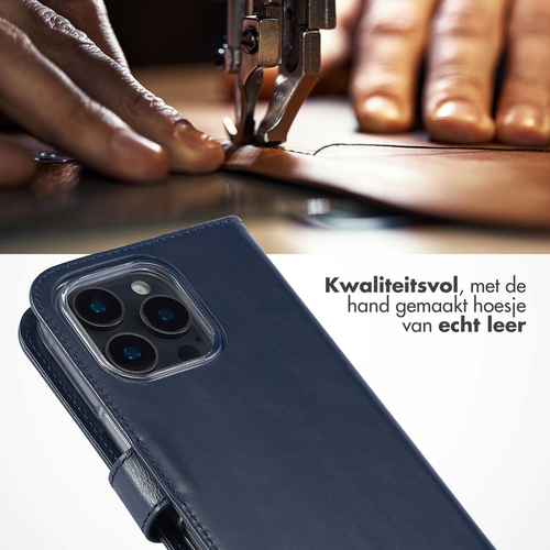 Selencia Echt Lederen Bookcase iPhone 16 Pro - Blauw, afbeelding 2
