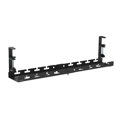 Cable tray organizer, Under-Desk mounting, clamp-on, extendable, metal, black