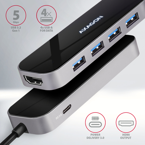 AXAGON SuperSpeed USB-C Hub USB-Hubs - USB 32 - 6 - Schwarz – Foto 3 von 10