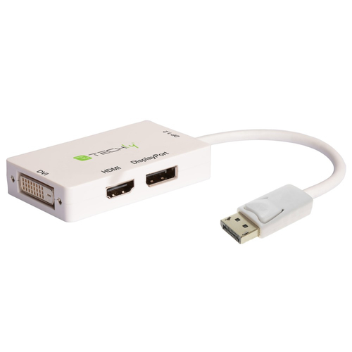 TECHLY Adapter DisplayPort 3 in 1 auf HDMI/DVI und DP uebertraegt Signale von einem DP Ausgabegeraet auf 3HD Geraete mit DVI HDMI DP