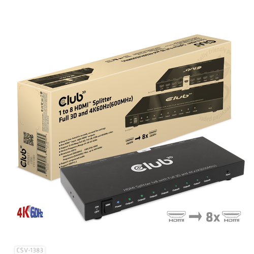 Club 3D 1 to 8 HDMI Splitter Full 3D and 4K60Hz (600MHz), afbeelding 3