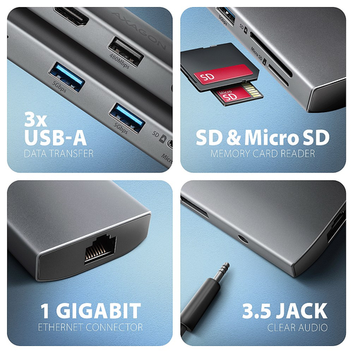 AXAGON SuperSpeed USB-C Hub USB-Hubs - USB 32 - 9 - Grau – Foto 4 von 10