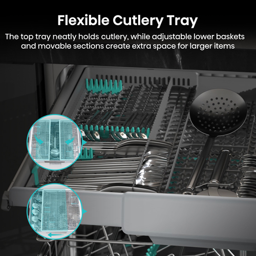 Hisense HV663A60UK Full-size Fully Integrated Dishwasher, Silver/Grey - image 8