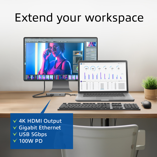 ACT Connectivity USB-C 4K docking station voor 1 HDMI monitor, ethernet, USB-C, USB-A, cardreader en PD pass-through dockingstation, afbeelding 4
