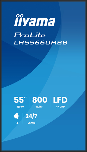iiyama LH5566UHSB-B1AG pantalla de señalización Pantalla plana para señalización digital 139,7 cm (55") LCD Wifi 800 cd / m² 4K Ultra HD Negro Procesador incorporado Android 24/7