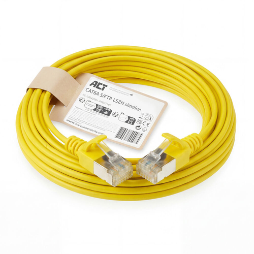 ACT Gele 3 meter LSZH S/FTP CAT6A slimline patchkabel snagless met RJ45 connectoren, afbeelding 2