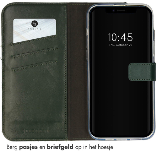 Selencia Echt Lederen Bookcase iPhone 14 - Groen, afbeelding 3