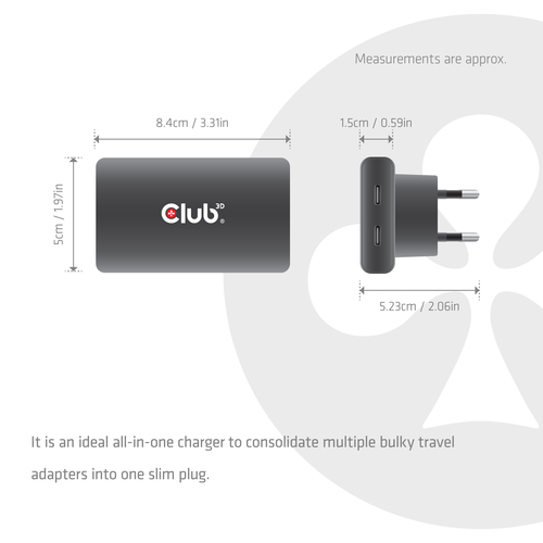 CLUB3D USB-C® Two Ports Slim Charger – image 3