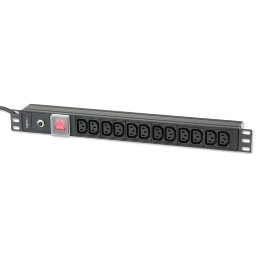 Techly I-CASE STRIP-12C energosadales vienība, PDU 12 Maiņstrāvas izvade (-s) 1U Melns