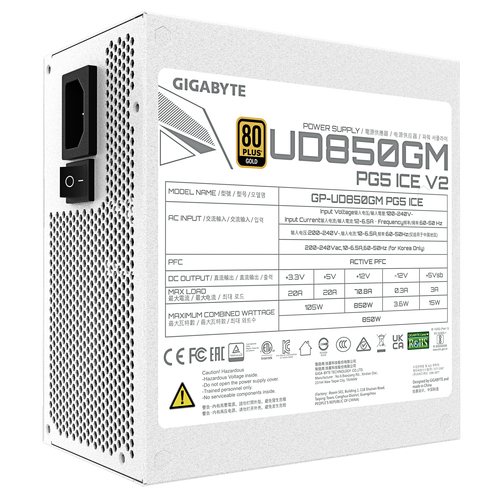 Fuentes de poder GIGABYTE GP-UD850GM PG5 ICE  