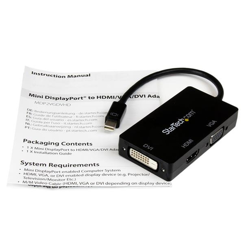 StarTech.com 3 in 1 Mini DisplayPort Adapter - 1080p - Mini DP / Thunderbolt to HDMI / VGA / DVI Splitter for Your Monitor (MDP2VGDVHD) Videoadapter 27cm Sort – billede 7