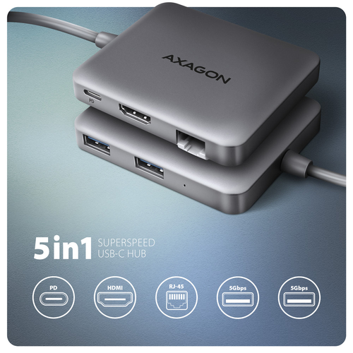 AXAGON SuperSpeed USB-C Hub USB-Hubs - USB 30 - 5 - silber – Foto 3 von 8