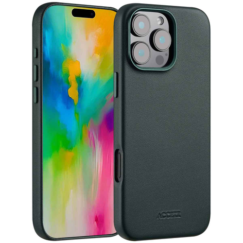 Accezz MagSafe Leather Backcover voor iPhone 16 Pro Max Telefoonhoesje Groen