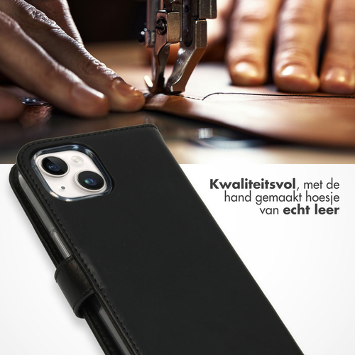 Selencia Echt Lederen Bookcase iPhone 15 Plus - Zwart, afbeelding 2