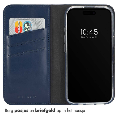 Selencia Echt Lederen Bookcase iPhone 16 Plus - Blauw, afbeelding 3