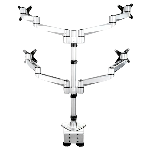 StarTech.com Desk Mount Quad Monitor Arm, Premium Articulating VESA 4 Monitor Mount 2x2 up to 27, Ergonomic Height Adjustable Pole Mount, Tilt/Swivel/Rotate, C-Clamp/Grommet, Silver - Heavy-duty VESA Mount (ARMQUADPS) Monteringssæt 4 skærme 13-27 – billede 8