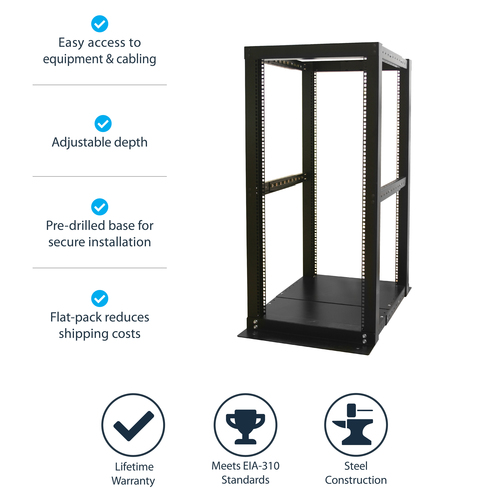 StarTech.com 25U Adjustable Depth 4 Post Open Frame Server Rack Cabinet – image 6