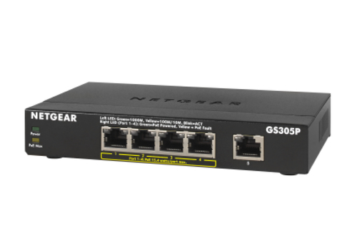 NETGEAR GS305Pv2 Неуправляемый Gigabit Ethernet (10/100/1000) Питание по Ethernet (PoE) Черный