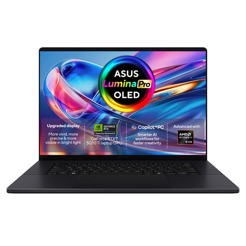 ASUS ProArt P16 H7606WR-SE004W Copilot+ PC AMD Ryzen AI 9 HX 370 Ноутбук 40,6 cm (16") Сенсорный экран WQUXGA 32 GB LPDDR5x-SDRAM 2 TB Твердотельный накопитель (SSD) NVIDIA GeForce RTX 5070 Ti Wi-Fi 7 (802.11be) Windows 11 Home Черный