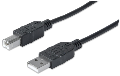 Manhattan Cable USB-A a USB-B, 3 m, macho a macho, 480 Mbps (USB 2.0), negro, garantía de por vida, equivalente a USB2HAB3M imagen 1