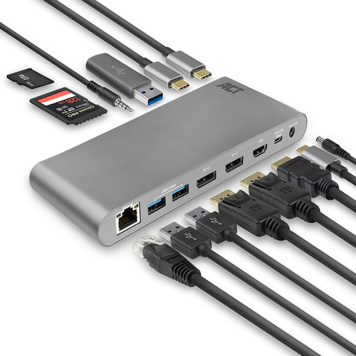 ACT AC7046 док-станция для ноутбука Проводная USB 3.2 Gen 1 (3.1 Gen 1) Type-C Серый