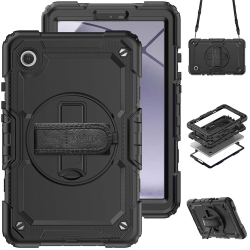 Accezz Rugged Backcover Shoulder Strap Samsung Galaxy Tab A9 Tablethoesje Zwart