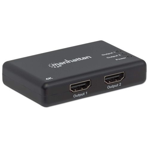 Manhattan Splitter HDMI de 2 puertos, 4K@30 Hz, duplica la salida de 1 fuente HDMI a 2 pantallas (misma señal en ambas), alimentado por CA (cable 0,9 m), negro, garantía 3 años imagen 2