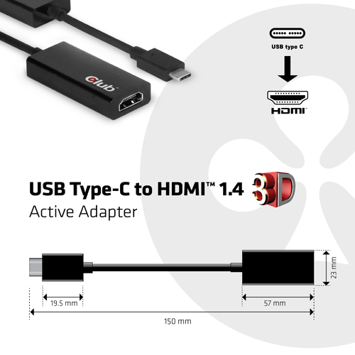 CLUB3D USB Type 3.1 C to HDMI™ 1.4a 3D Active Adapter – image 2