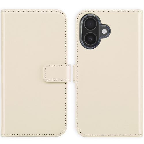 Selencia Echt Lederen Bookcase iPhone 16 - Greige