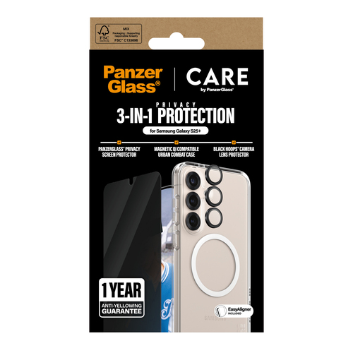 PanzerGlass CARE Flagship 3-in-1 Set (hoesje + beschermglas) Samsung Galaxy S25+ Transparant, Zwart Inductieve lading, Stootbestendig – Photo 3 sur 4