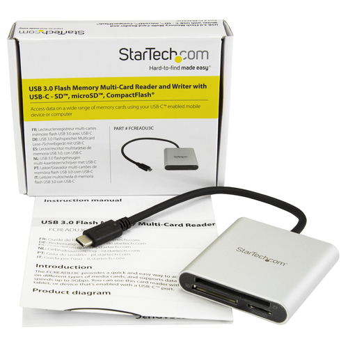 StarTech.com USB 3.0 Flash Memory Multi-Card Reader/Writer USB-C - SD microSD and CompactFlash Card Reader w/ Integrated USB-C Cable (FCREADU3C) Kortlæser USB 3.0 – billede 5