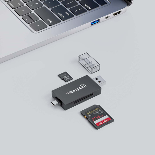 Manhattan 102735 geheugenkaartlezer USB 3.2 Gen 1 (3.1 Gen 1) Type-A/Type-C Zwart, Transparant, afbeelding 4