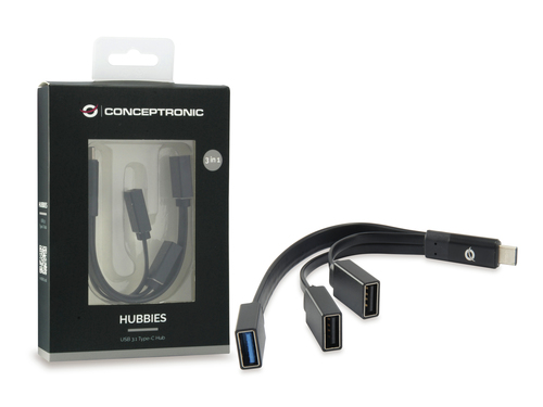 Conceptronic HUBBIES USB 3.1 Type-C to 1-Port USB 3.0 + 2-Port USB 2.0 Cable Hub, black – image 2