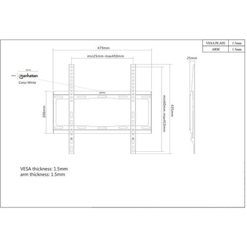 Manhattan Soporte para TV, de pared, pantallas planas de 32" a 55" de máximo 40 kg, de bajo perfil imagen 5