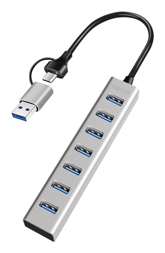 Logilink USB 3.0 HUB, 7-Ports, 7x USB-A, 5 Gbit/s, silber, afbeelding 2
