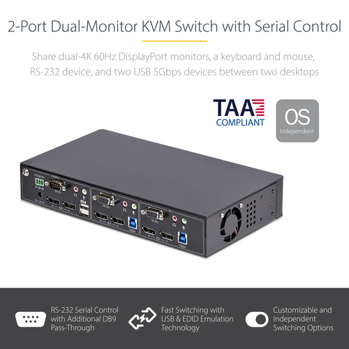 StarTech.com 2-Port Dual-Monitor DisplayPort KVM Switch, RS232 Serial Control, 4K – image 7