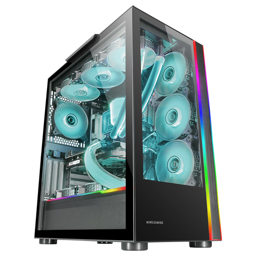 Mars Gaming MC-ULTRA Black Custom XXL E-ATX Gaming Tower Dual ARGB LED Stripes Dual Tempered Glass Windows Dual Vertical Camera Structure