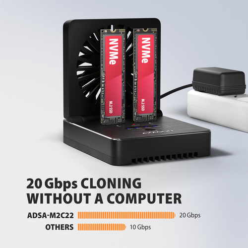 Axagon ADSA-M2C22 USB-C 20Gbps Dual M.2 NVMe & SATA SSD Docking and Cloning Station – image 5