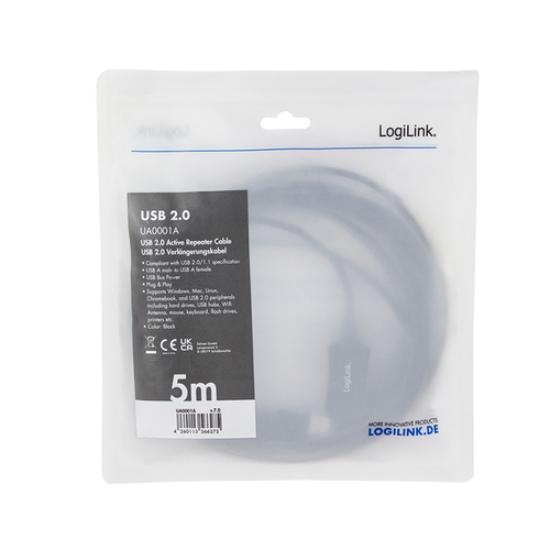 Logilink USB Kabel A -> A St/Bu 5.00m Verl. zwart, afbeelding 2