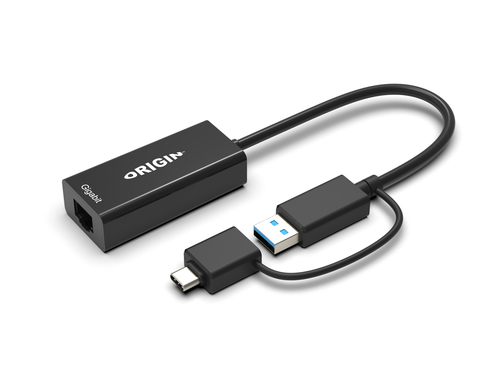 Product image: Origin Storage USB3.0 or USB-C (with USB-C male to USB3.0 female adapter) to RJ45 Gigabit Adapter