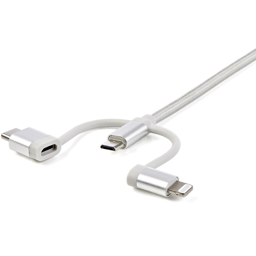 StarTech.com USB Multi Charging Cable - 3.3 ft / 1m - Lightning / USB-C / Micro-USB - Braided - MFi Certified - USB 2.0 - 3 in 1 Charging (LTCUB1MGR) USB-kabel 1m Sølv – billede 3