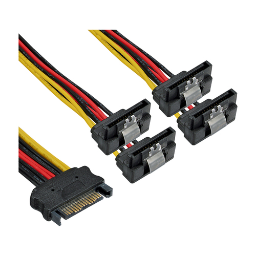 Product image: InLine SATA Power 1 to 4 Cable female / 4x SATA male angled with latches 0.30m