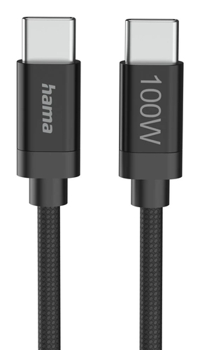 Hama Fabric USB-C - USB-C 100W 3 m nylon Oplader Zwart